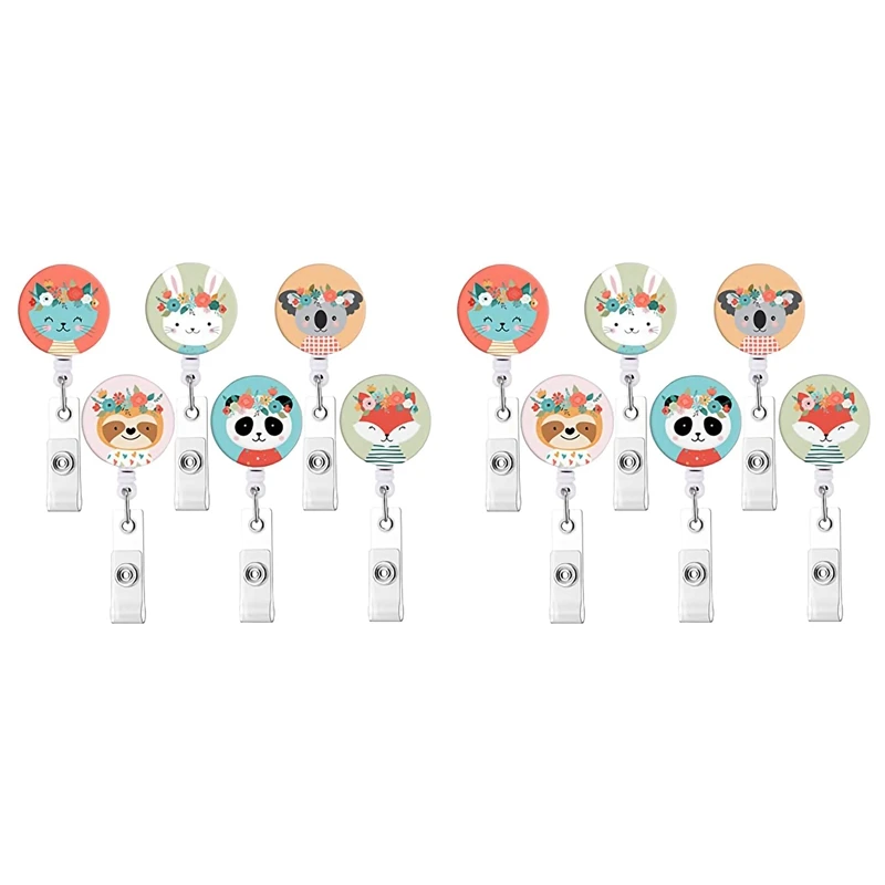 

12 Pcs Animal Badge Reels Retractable Badge Holder With Alligator Clip Nurse Cute Badge Clip For ID Card Holders