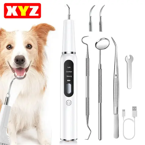 Dog Teeth Cleaning Kit Pet Ultrasonic Canine Plaque Remover for Teeth with LED Light 3 Modes USB Charge Dog Sonic Tooth Cleaner