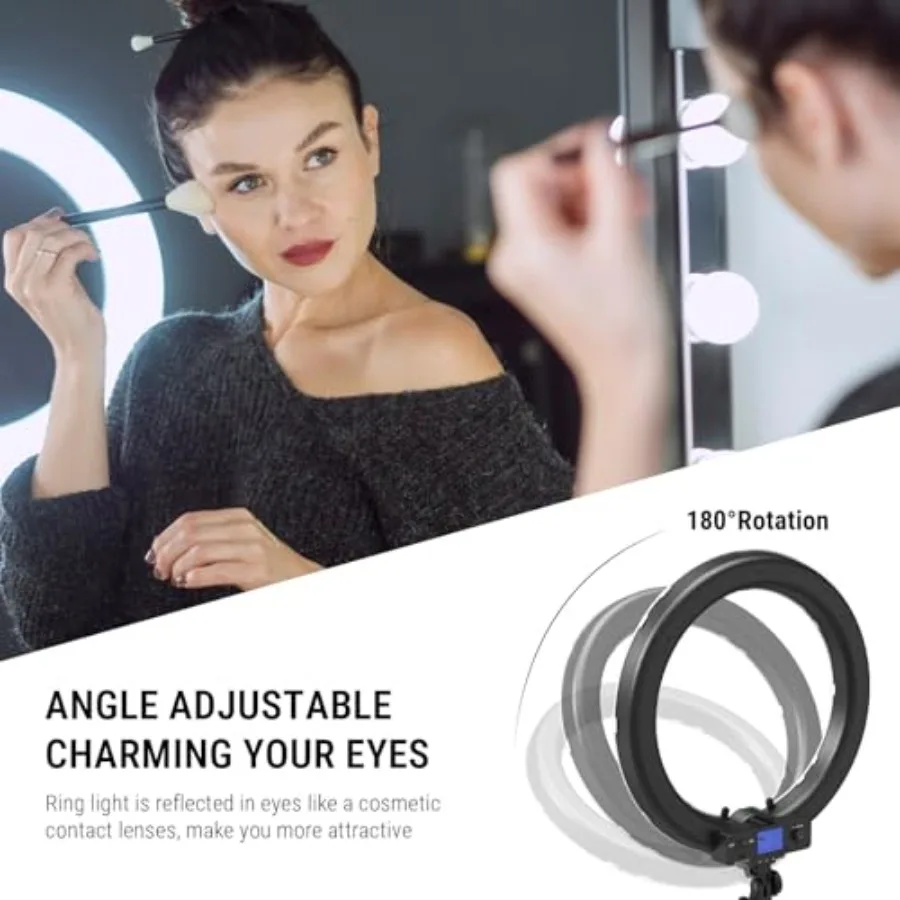Anello luminoso a LED da 19 pollici con supporto regolabile e display LCD per riprese video professionali Ritratto di trucco Vlog e app selfie