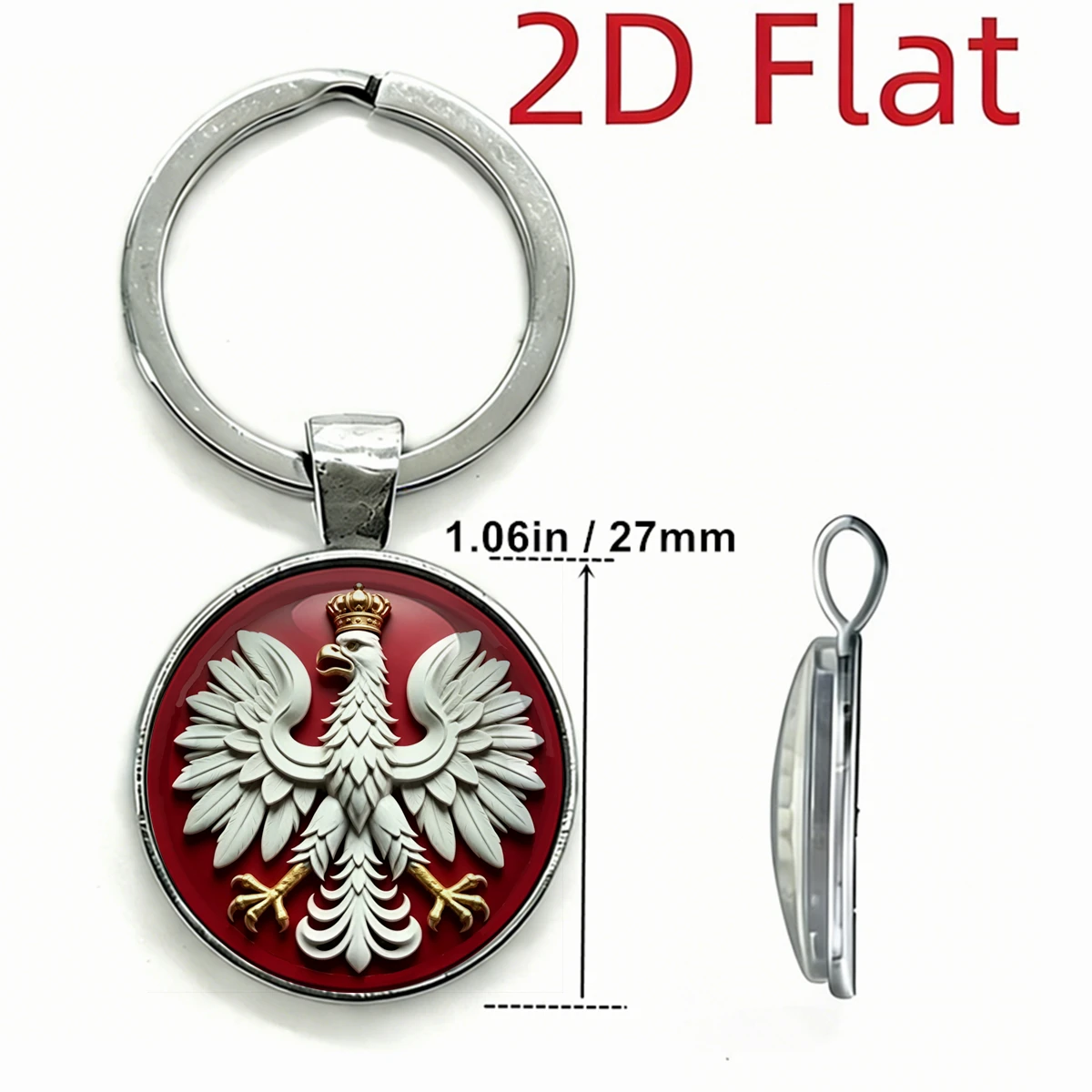 1Pc Poland White Eagle Emblem Glass Dome Keychain Polish Coat Of Arms Time Gem Key Ring Gift