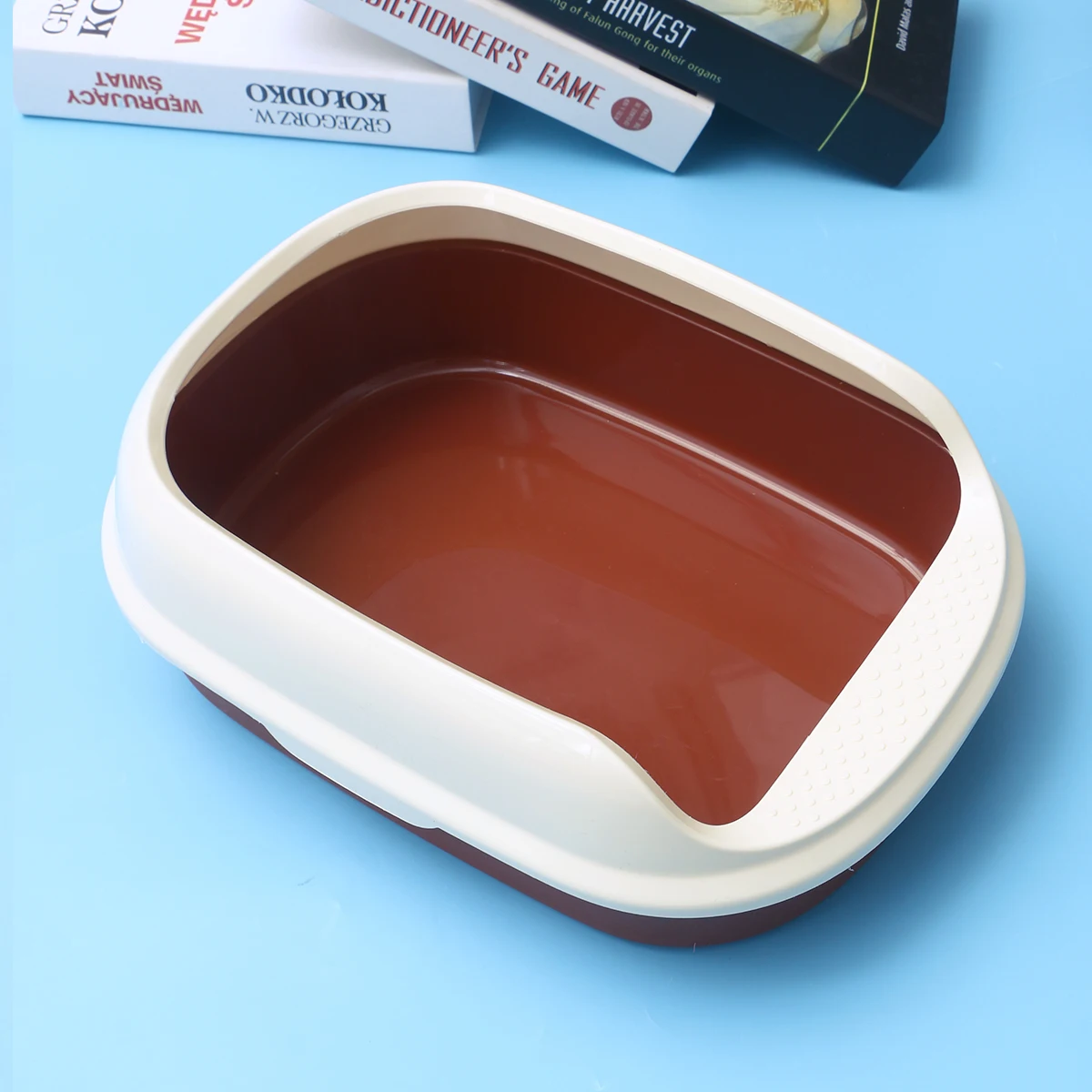 

Double Layer Semi-Enclosed Cat Litter Box Anti-Splashing Simply Clean Self-Cleaning Cat Toilet (Coffee) - Size S