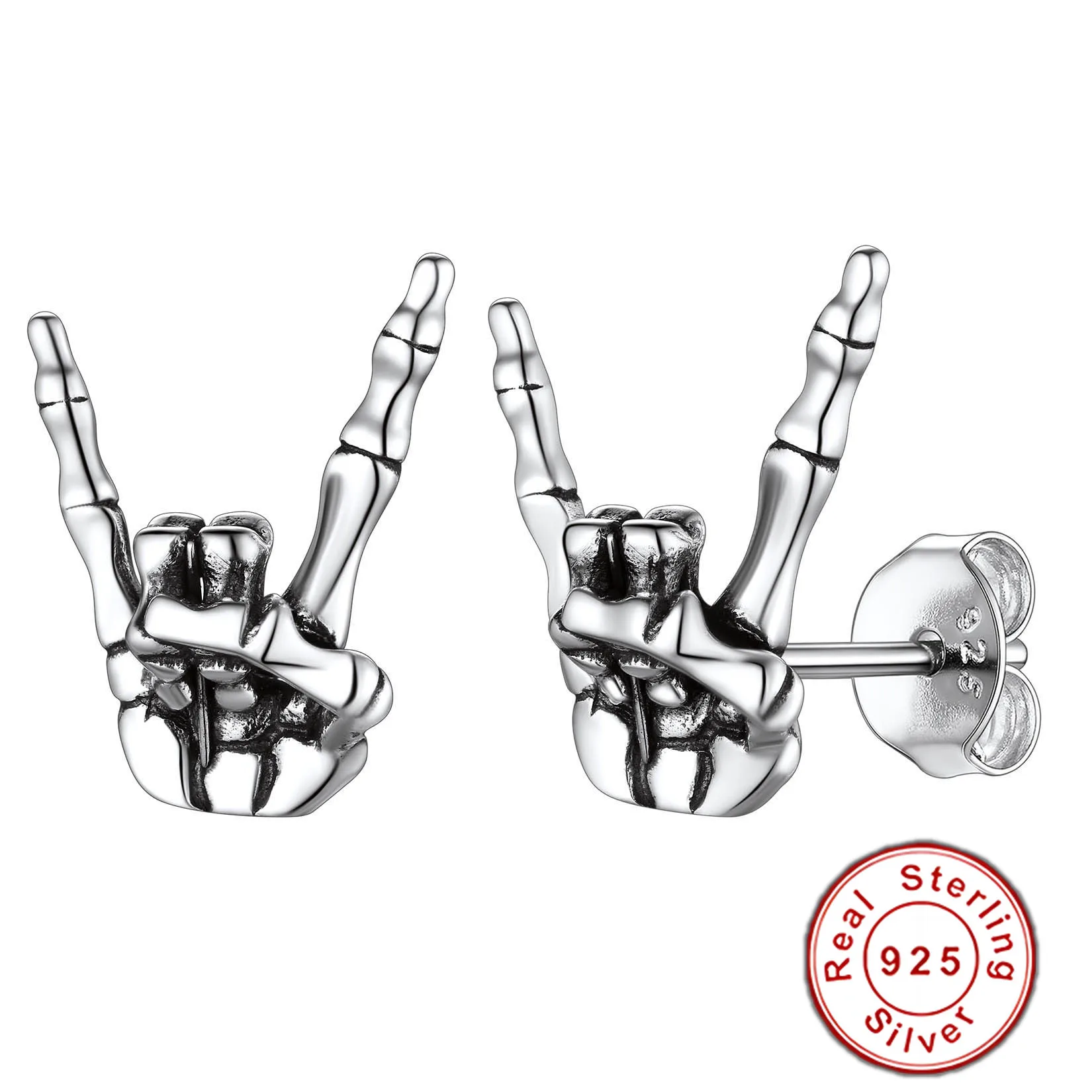 

Серьги-гвоздики из стерлингового серебра 925 пробы с изображением жеста руки, унисекс, винтажные, в стиле готика-панк, крутые серьги, ювелирное украшение, подарок для мужчин и женщин