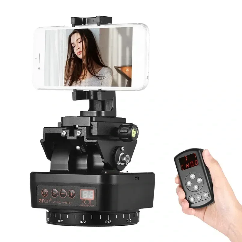 360° Auto Motorized Pan Tilt Gimbal PTZ with Remote Control Phone Clip Video Stabilizer for Smartphone Tripod DSLR Camera