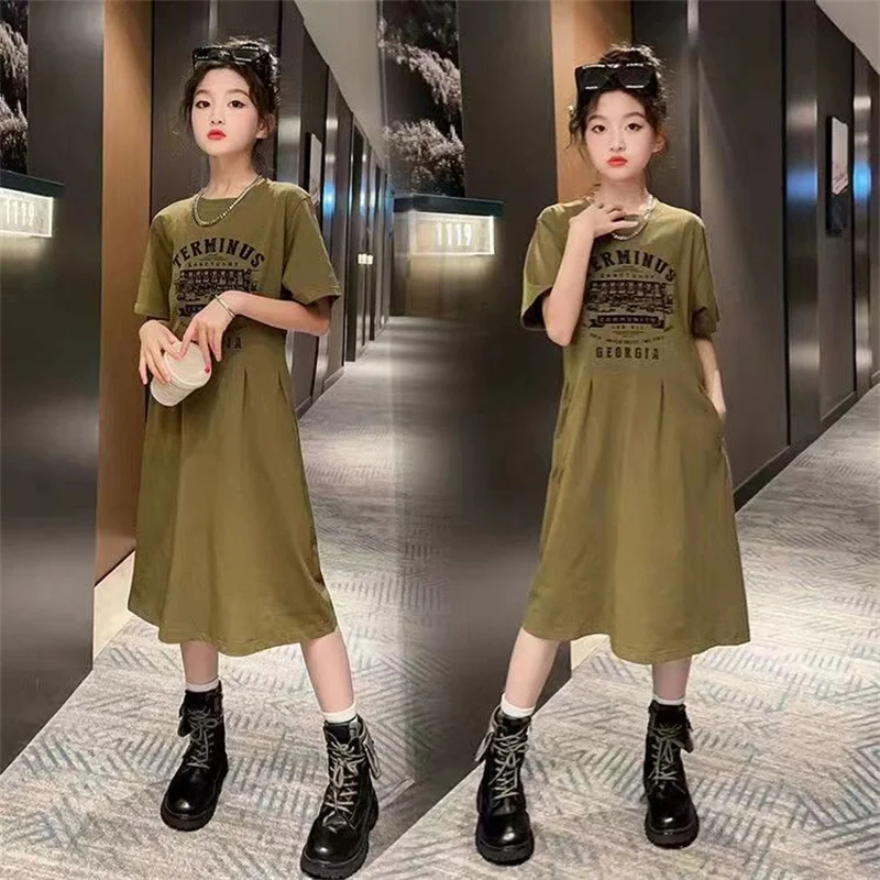 Summer 2026 Girls Dresses Kids Short Sleeve Sports Dress Children Clothing Vestido Baby Dresses For Girls Teen 6 8 10 12 14 Year