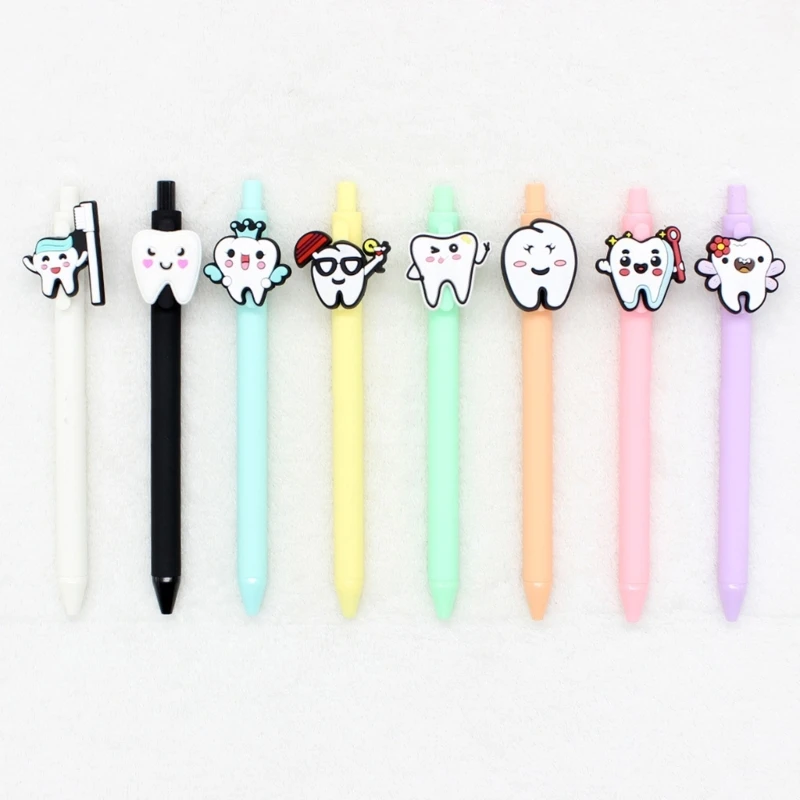 6Pcs Tooth Shaped Ballpoint Pen 1.0MM Smooth Writing Office Signing Pen with Pen Clip for Office School Nurses Dentists D2RC