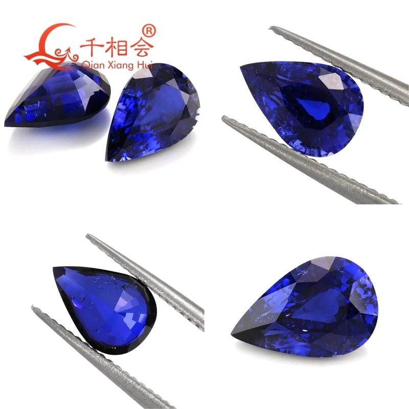 pear shape Precision cut lab-grown royal blue /Cornflower Blue sapphire including minor cracks inclusions corundum gemstone