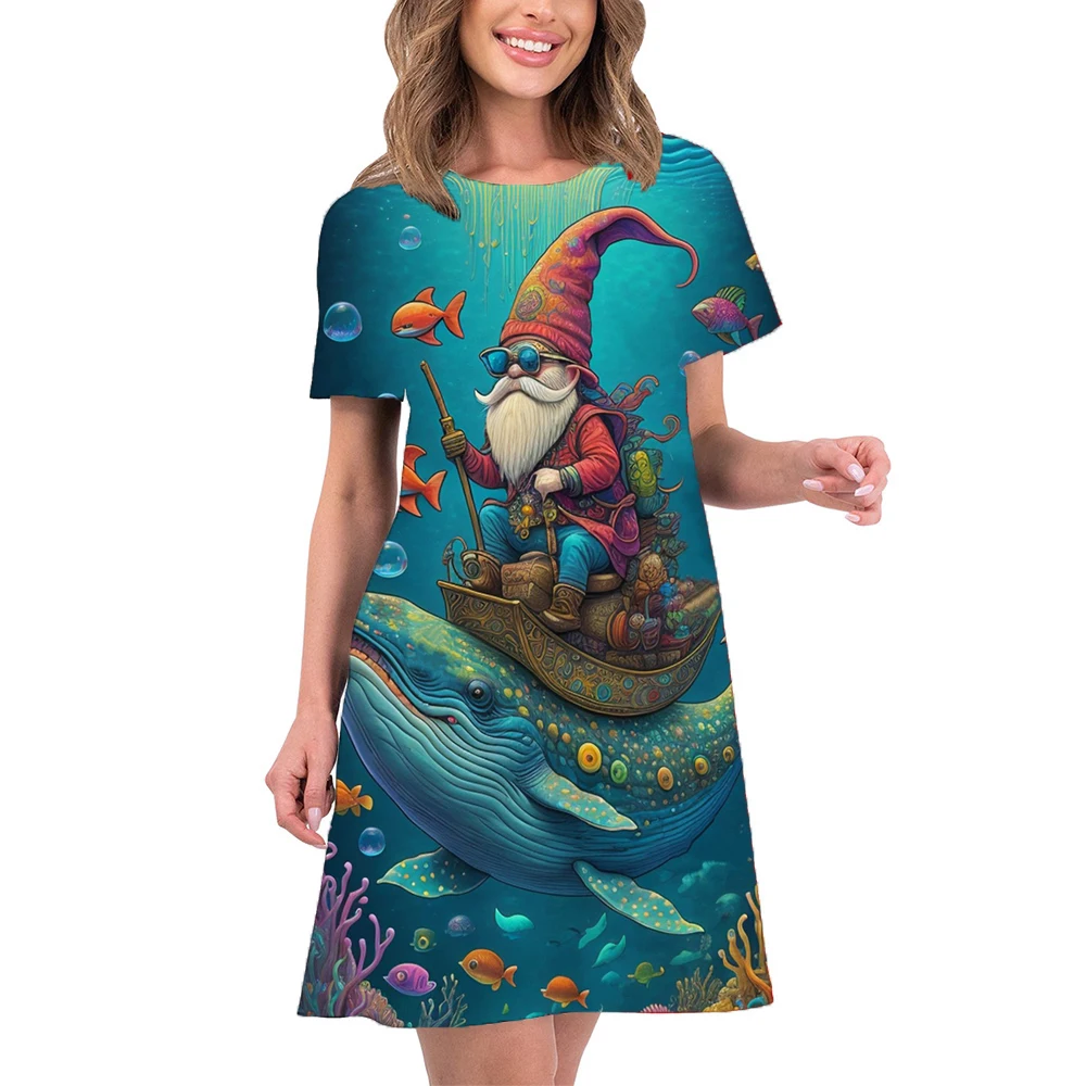 

3D Cartoon Print O-Neck Women Dress For Spring Summer Short Sleeve Loose Mini Dress Streetwear Casual Sundress Women Clothing