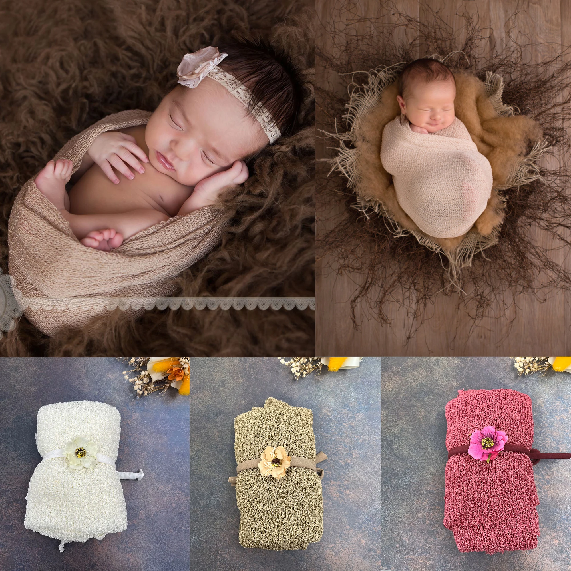 Don&Judy Stretch Wrap Headwear Newborn Photography Props Soft Swaddle Blankets Infant Baby Photo Shoot Bebe Fotografia Accessory