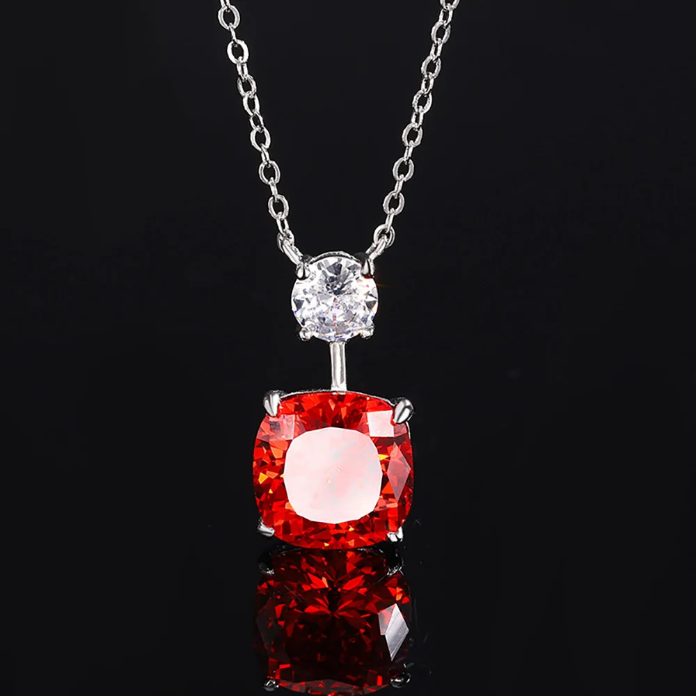 2025 Retro 12*12mm Lab Ruby Gemstone Necklace Pendant Ring Earrings Cocktail Party Fine Jewelry Set for Women Accessories Gift