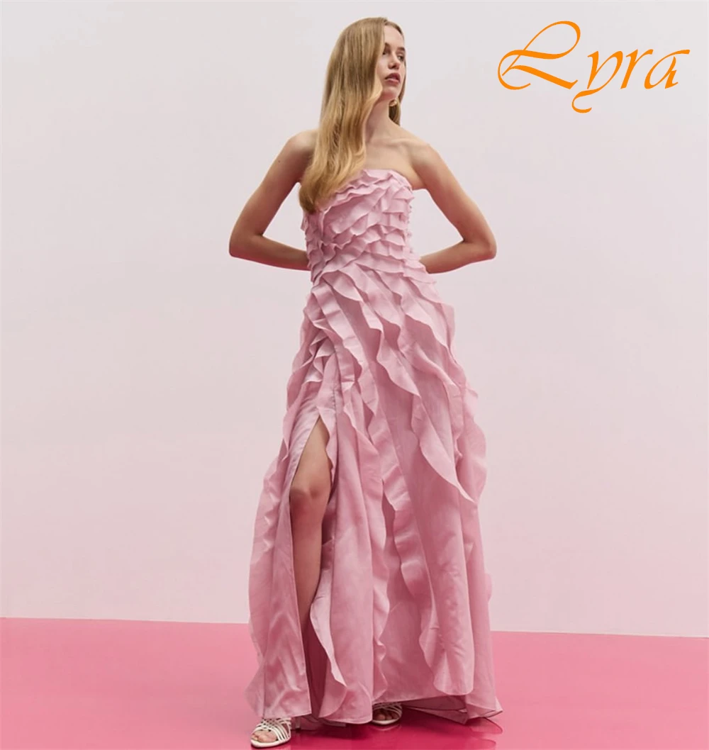 فستان سهرة مخصص رشيق من الساتان بدون حمالات على شكل حرف A، فساتين حفلة موسيقية رائعة بدون أكمام، فساتين مناسبة خاصة فاخرة