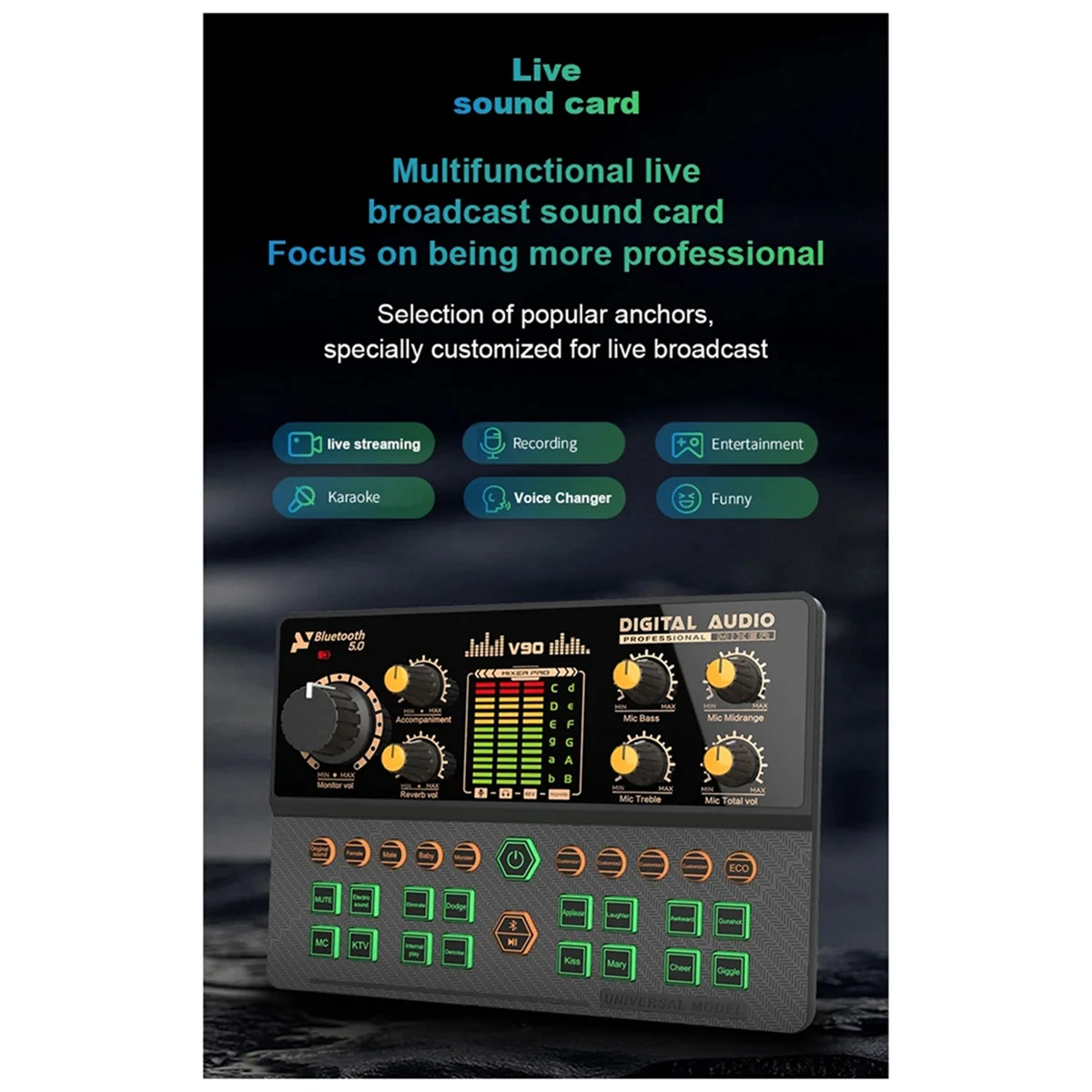 

V90 Sound Card Professional Audio Condenser Mic Studio Singing Microphone for Karaoke Podcast Recording Live Streaming