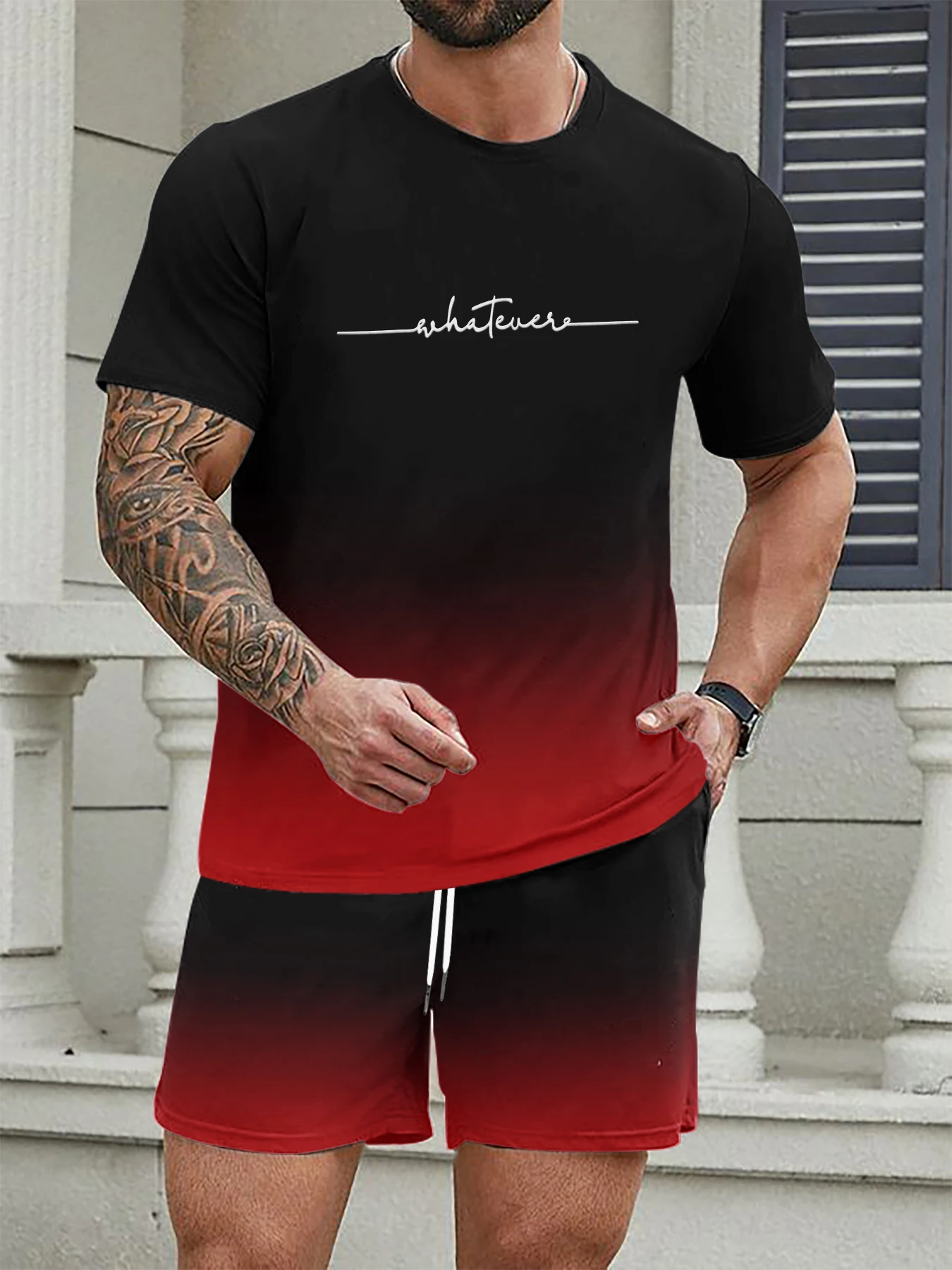 

Модный мужской комплект футболки с простым буквенным узором, повседневный и уникальный наряд из двух предметов