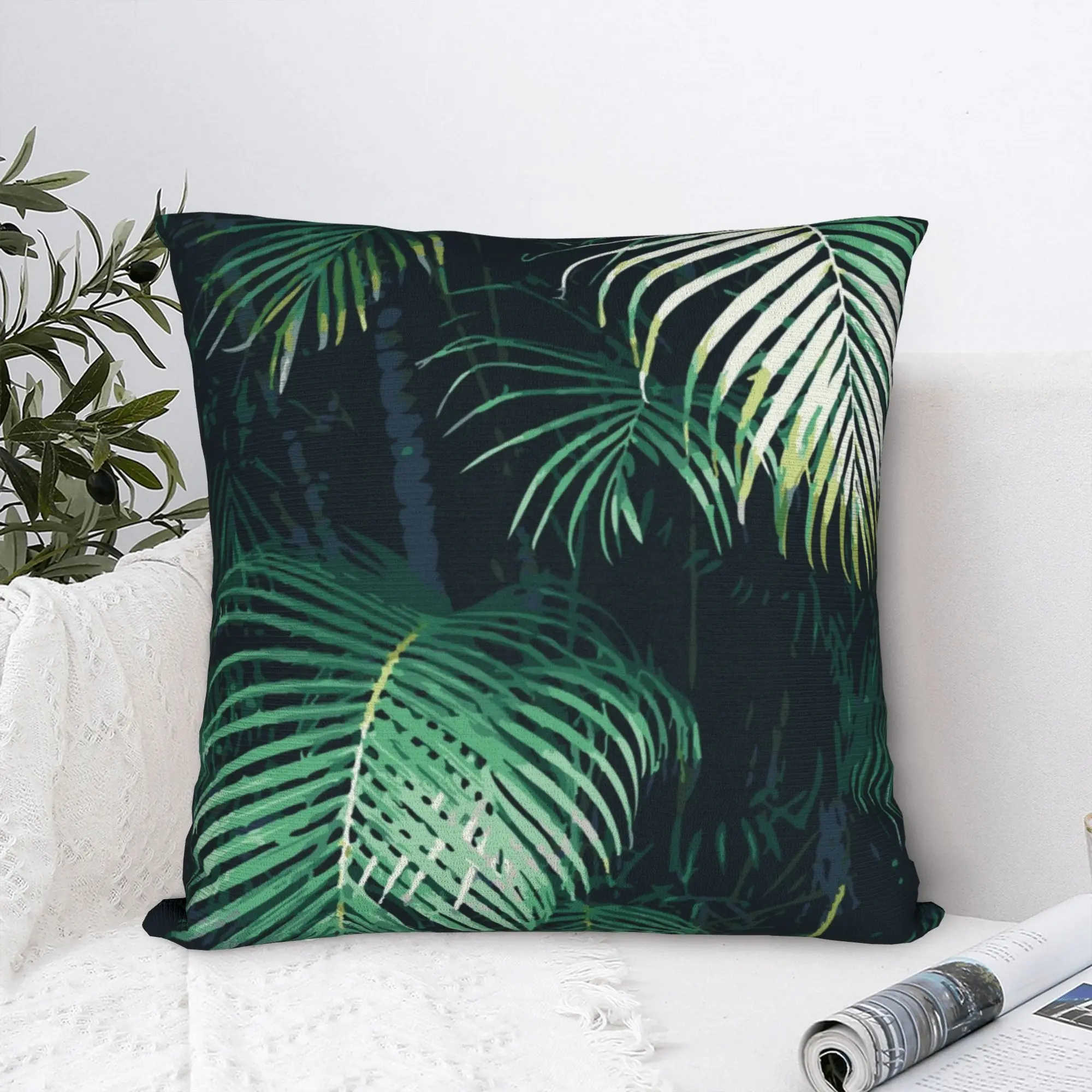Tropical Palm Leaves Pillowcase Cushion Cover Decor Coconut Botanical Green Plant Pillow Case Cover Chair Square 45*45cm
