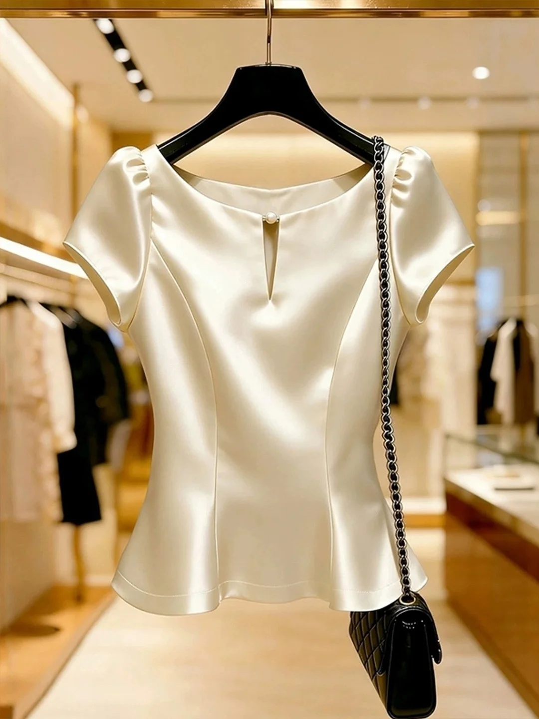

Fashionable Versatile Short Sleeve Shirt 2026 Summer Commute Style Slim Fit Elegant Top Korean Version Straight Cut Silk