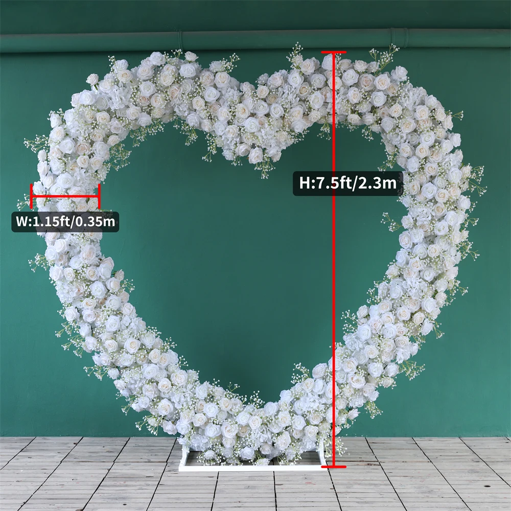 Fleur Artificielle Decoration Mariage White Heart Shape Artificial Floral Arrangement Rose Baby Breath Flower Row Length 7.2ft