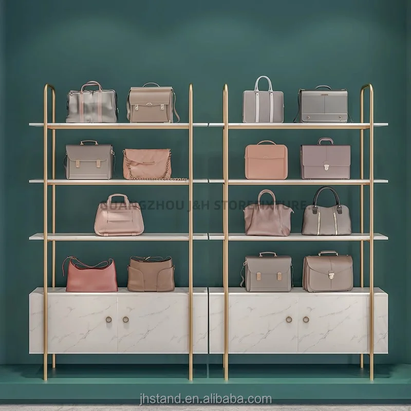 Customized. fashion floor standing shoes and handbag display stand cabinet metal handbag display rack retail shop