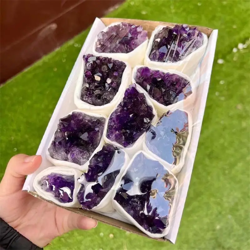 Natural Amethyst Cluster Mineral Specimen Deep Violet Stone Healing Stone Home Crafts Decoration Gifts Box 1pcs