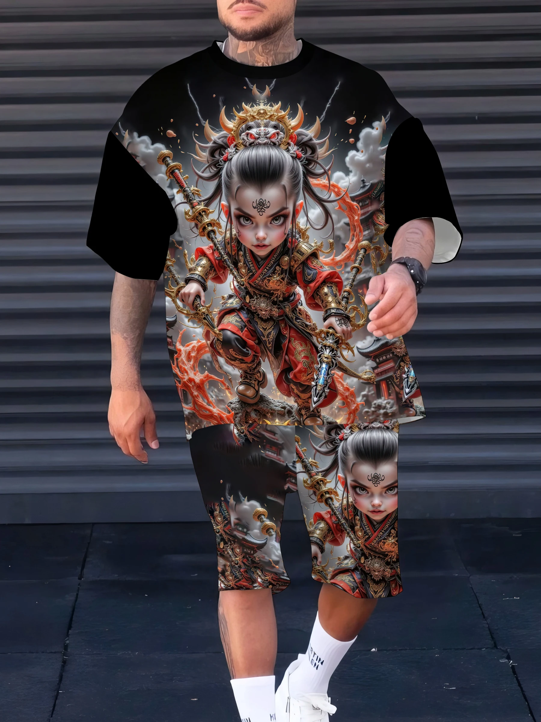 

GELITAYIN The 2025 Summer New Men's Suit 3D Printed Nezha Casual And Fashionable Men's Wear