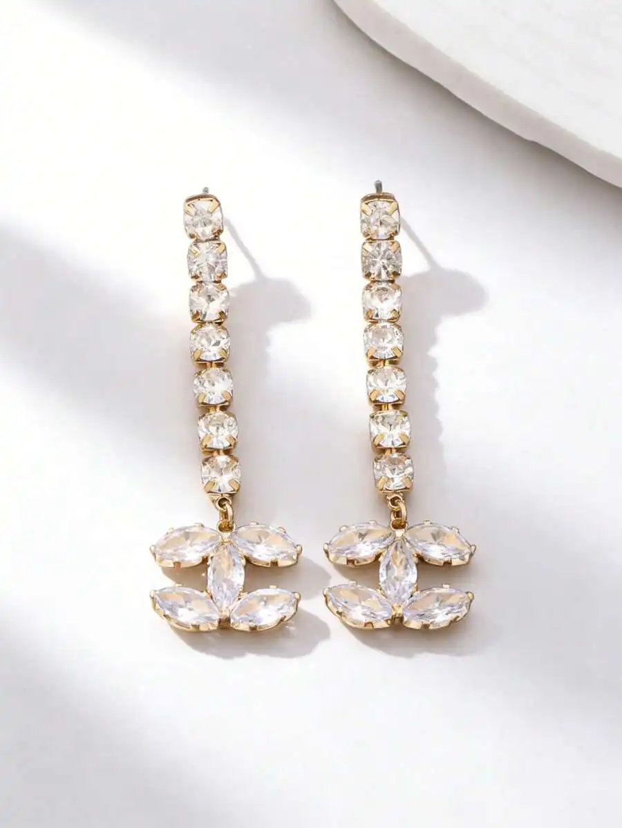 

Crystal Flower Drop Earrings With Zirconia Pendant For Women Wedding Party Fashion Jewelry