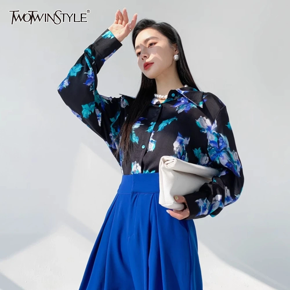 

TWOTWINSTYLE хит цвета печати свободные повседневные блузки для женщин с лацканами и длинными рукавами минималистичные темпераментные рубашки женские новые