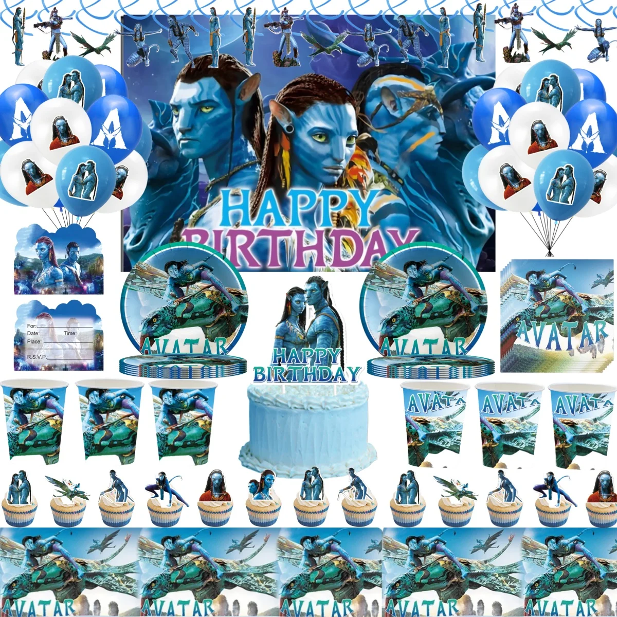 

The Movie Avatar Birthday Decoration Disposable Tableware Plate Tablecloth Banner Cake Decor Baby Shower Boys Diy Party Supplies