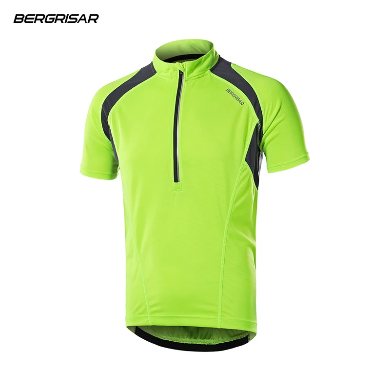 BERGRISAR Maillot de Ciclismo para Hombre, Camiseta de Manga Corta con Media Cremallera, Transpirable, Absorbe la Humedad, BG060