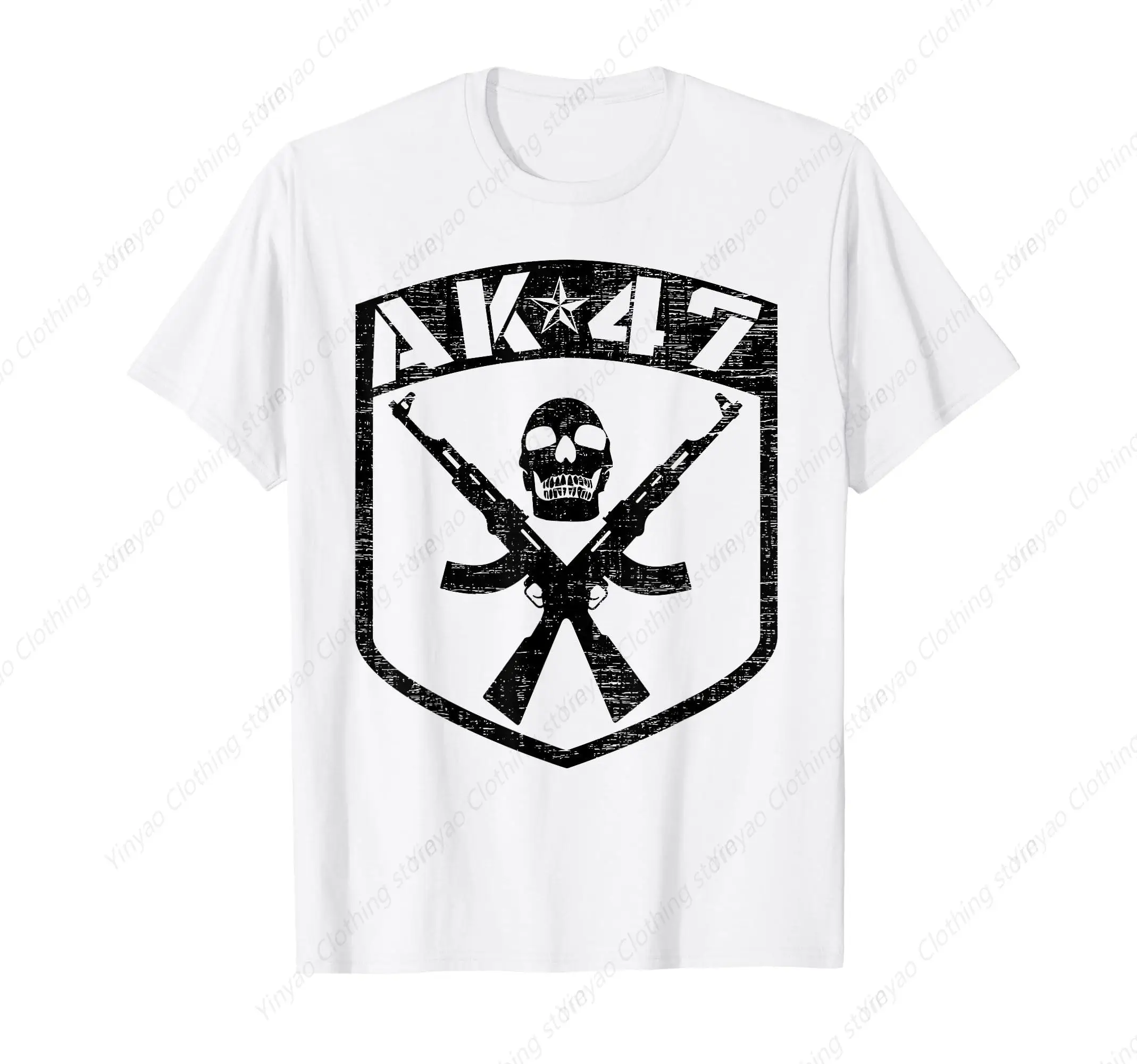 

Kalashnikov Ak-47 Assault Rifle Skeleton Cool T-Shirt Printed Pure Cotton White Shirt