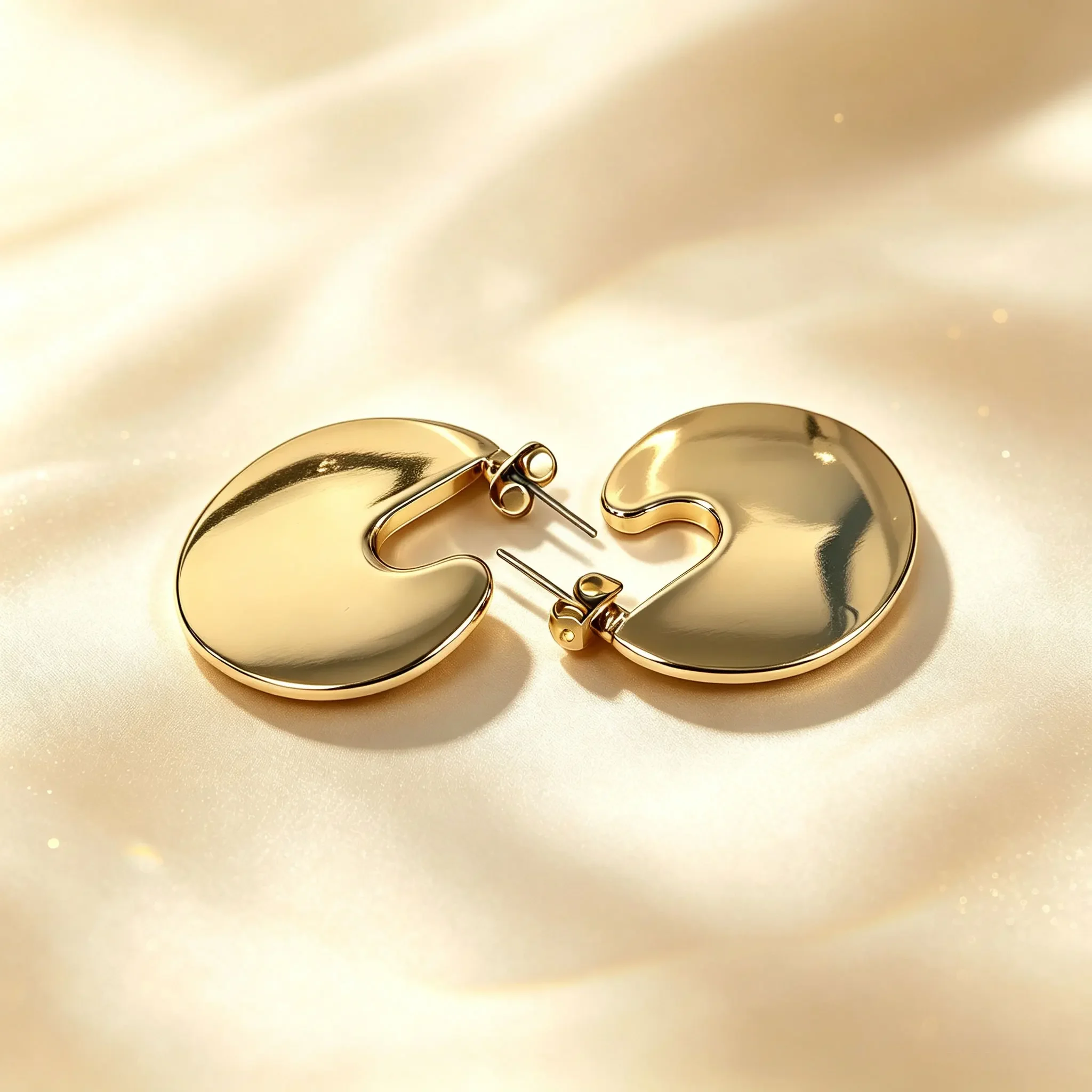 Large Flat Irregular Cutout Disc Earrings Gold Plated Abstract Geometric Statement Earrings For Women