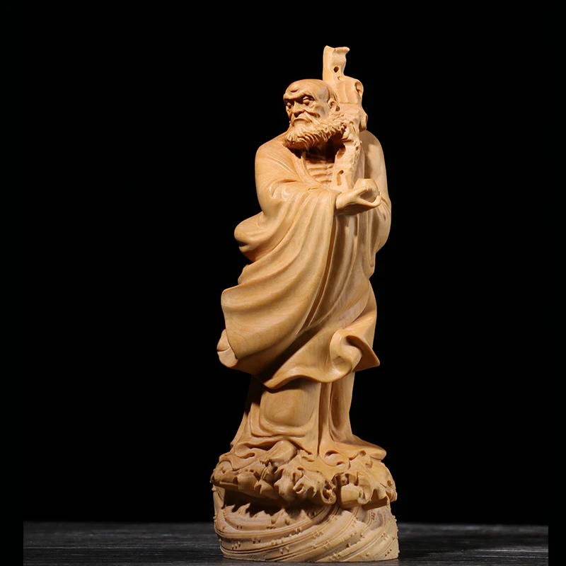 XS056-15CM Hand Carved Boxwood Carving Figurine Buddha Statue Home Decor -Dharma Sculpture Folk Crafts