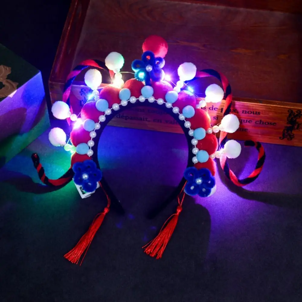 Beijing Opera Twisted Stick Headband Kit Traditional Opera Chinese Style Handcraft Hair Hoop Kit Funny Colored Lights