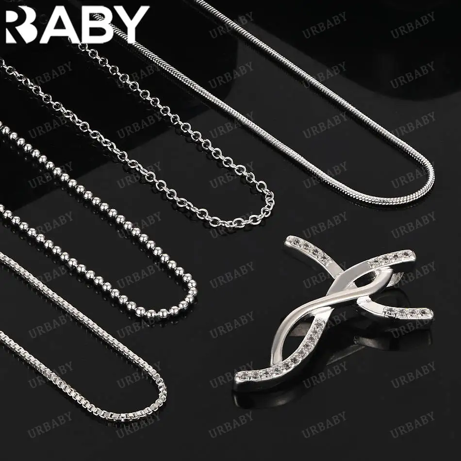 

URBABY 40-75cm 925 Sterling Silver Zircons Pendant Necklace For Women Men Anniversary Gift Popular Wild Fashion Romantic Jewelry