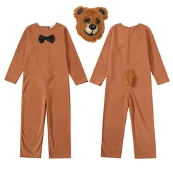 Halloween Cosplay Bear Animal Fur Outfit Christmas Stage Play Brown Bear Party Performance Costume Sets Jumpsuit Mask and Tail