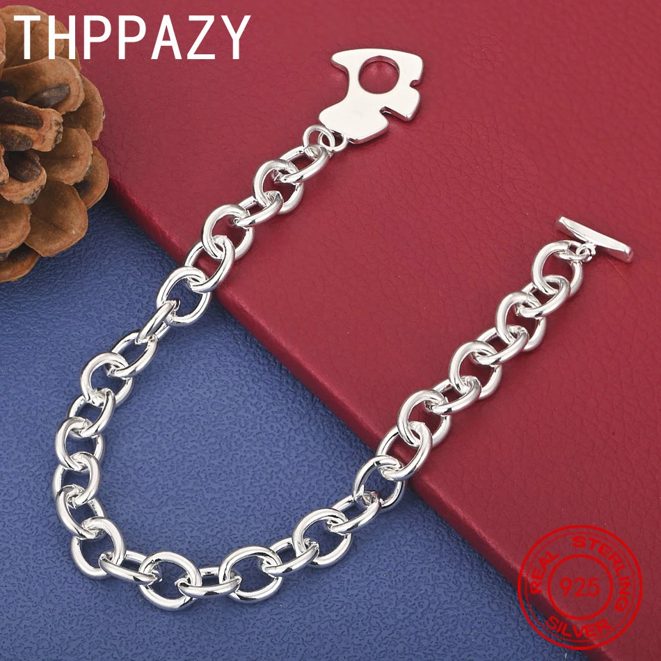 

THPPAZY 925 Sterling Silver Dog Bone Button Bracelet For Men Fashion Simple Trendy Jewelry Engagement Party Gift 20cm Chain