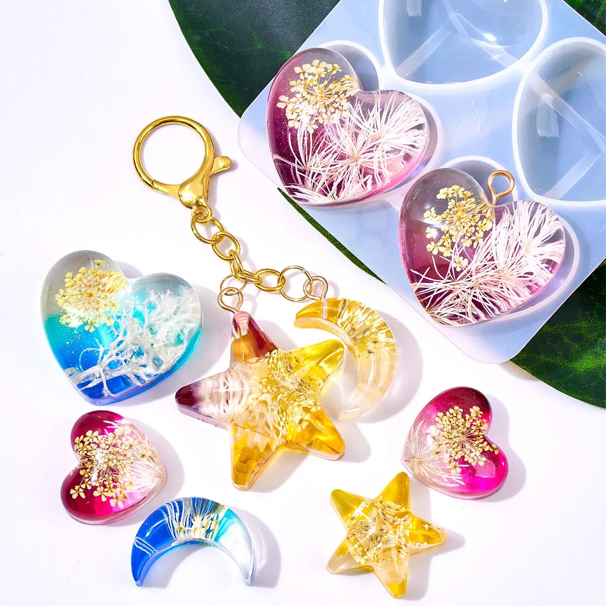 Heart Star Moon Pendant Silicone Mold DIY Epoxy Resin Jewelry Casting Molds Necklace Mould for Keychain Crafts Making Supplies view 2
