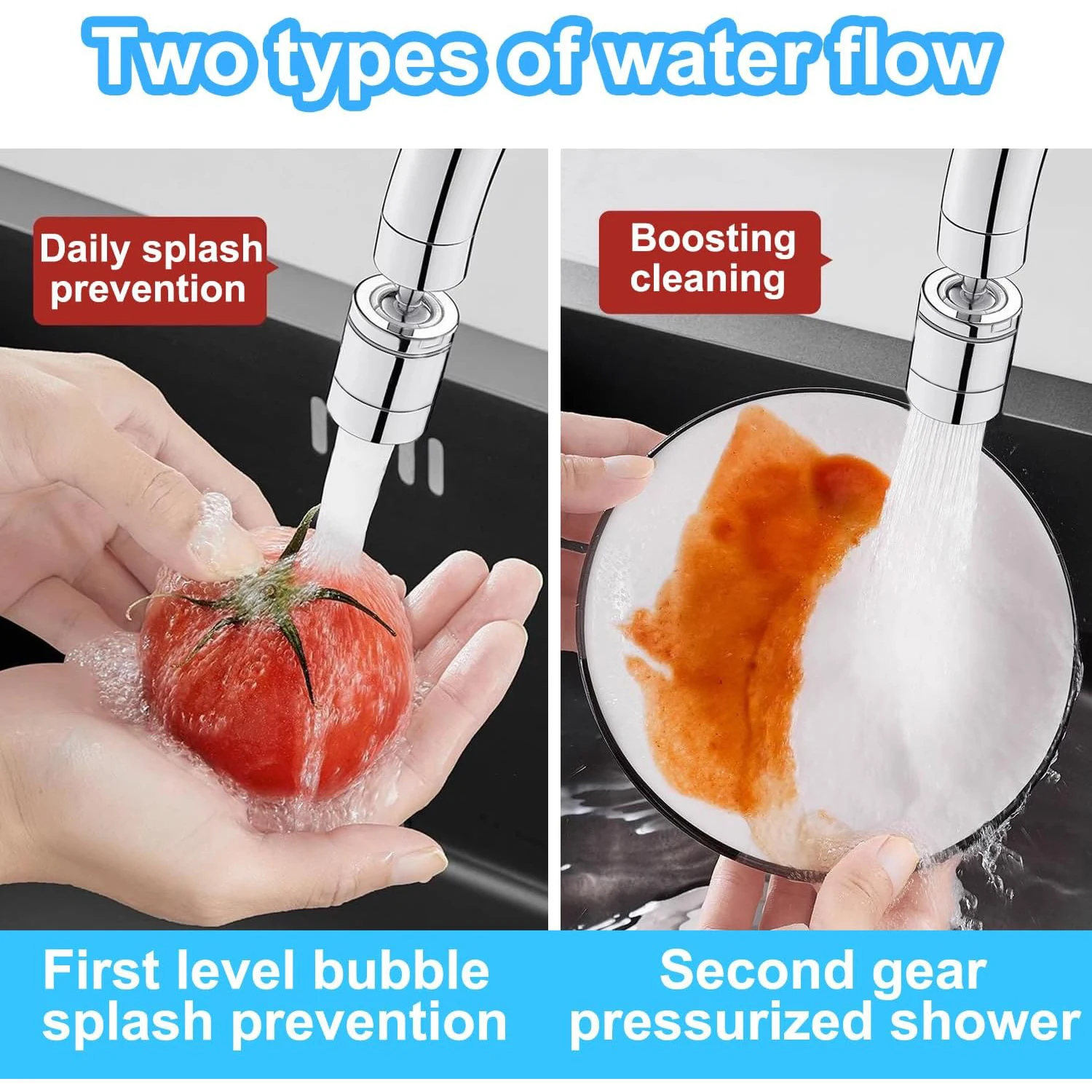 دوران 360 درجة  مهوية الصنبور  2- التدفق  زاوية كبيرة  توفير المياه  بالوعة المطبخ صنبور فوهة الفوار  مكافحة سبلاش  موسع الصنبور