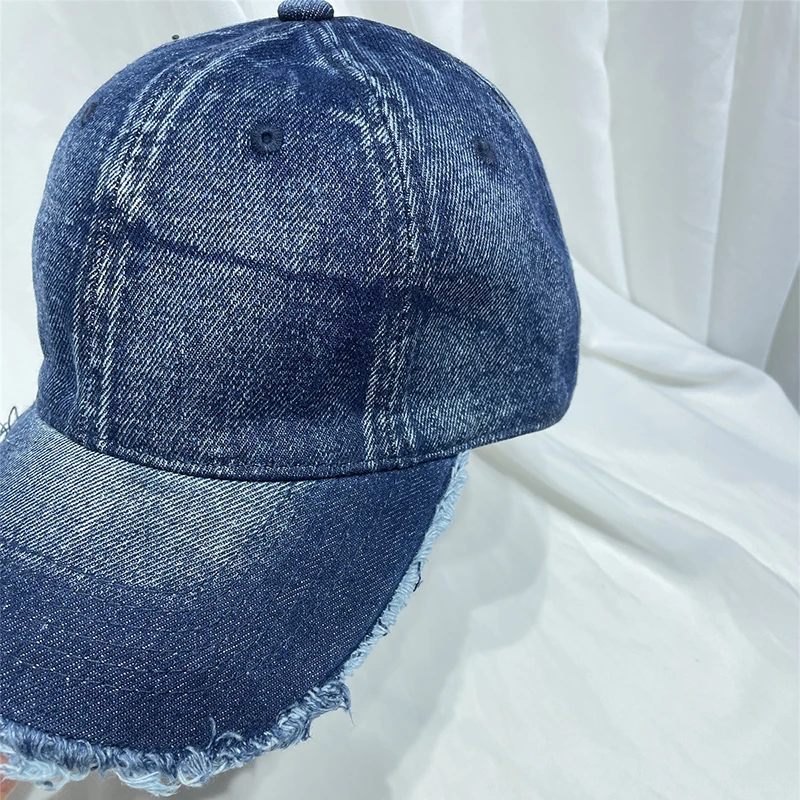 Worn-out Brim Washed Denim Baseball Cap Custom Logo Embroidery Hip Hop Vintage Duck Tongue Cap  Snapback Hat ﻿