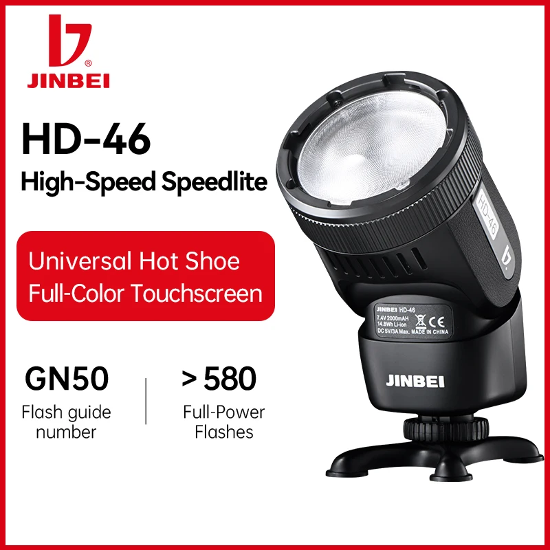 Flash Speedlite JINBEI HD46 46Ws 2.4G com Cabeça Redonda, Sincronização de Alta Velocidade HSS para Sony/Canon/Nikon/Fuji/Panasonic/Olympus