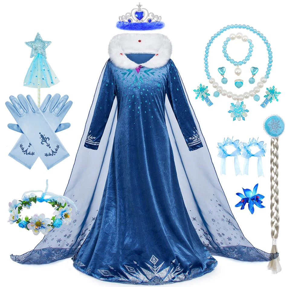 

Elsa Dress Snow Queen Cosplay Princess Costume Girls Long Sleeve Winter Outfits Christmas Halloween Party Deluxe Kids Clothes