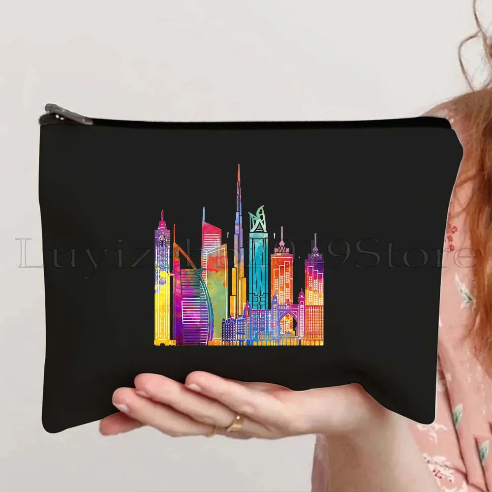 Dubai Vereinigte Arabische Emirate Burj Khalifa Wolkenkratzer Sheikh Mohamed Canvas Kosmetik Make-up Toilettentasche Federmäppchen Reißverschlusstasche