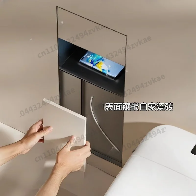 Modern Stainless Steel Bathroom Wall Niche Recessed Cabinet Built In Trash Bin Tissue Box Toilet Brush Holder Storage Organizer