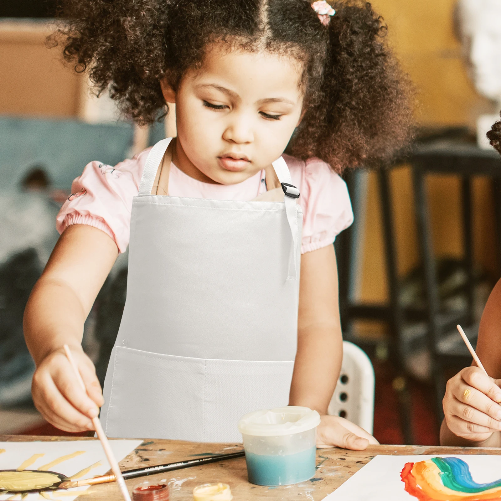 

4pcs Painting Apron White L Size Adjustable Comfortable Polyester Art Craft Drawing Blank Protective Smock