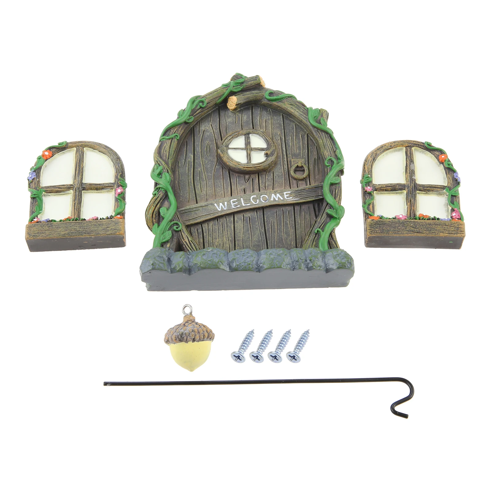 Miniature Garden Fairy Door Windows Lantern Kit Yard Art Sculpture Garden Patio Decoration for Trees Outdoor Glow in The Dark