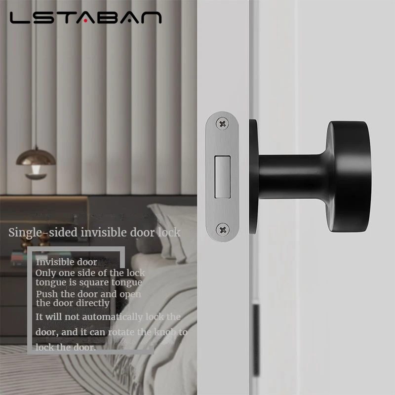 Invisible Door Lock Single Side Lock Secret Lock Interior Bedroom Background Wall Door Hidden Handle Small Keyhole Round Handle