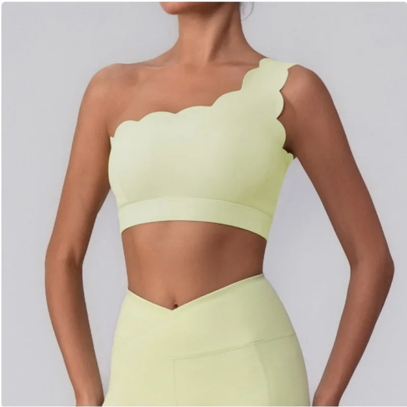Small Wave Single Shoulder Sports Bra For Women Plus Size Fitness Workout Sleeveless Vest Running Yoga Women Underwear