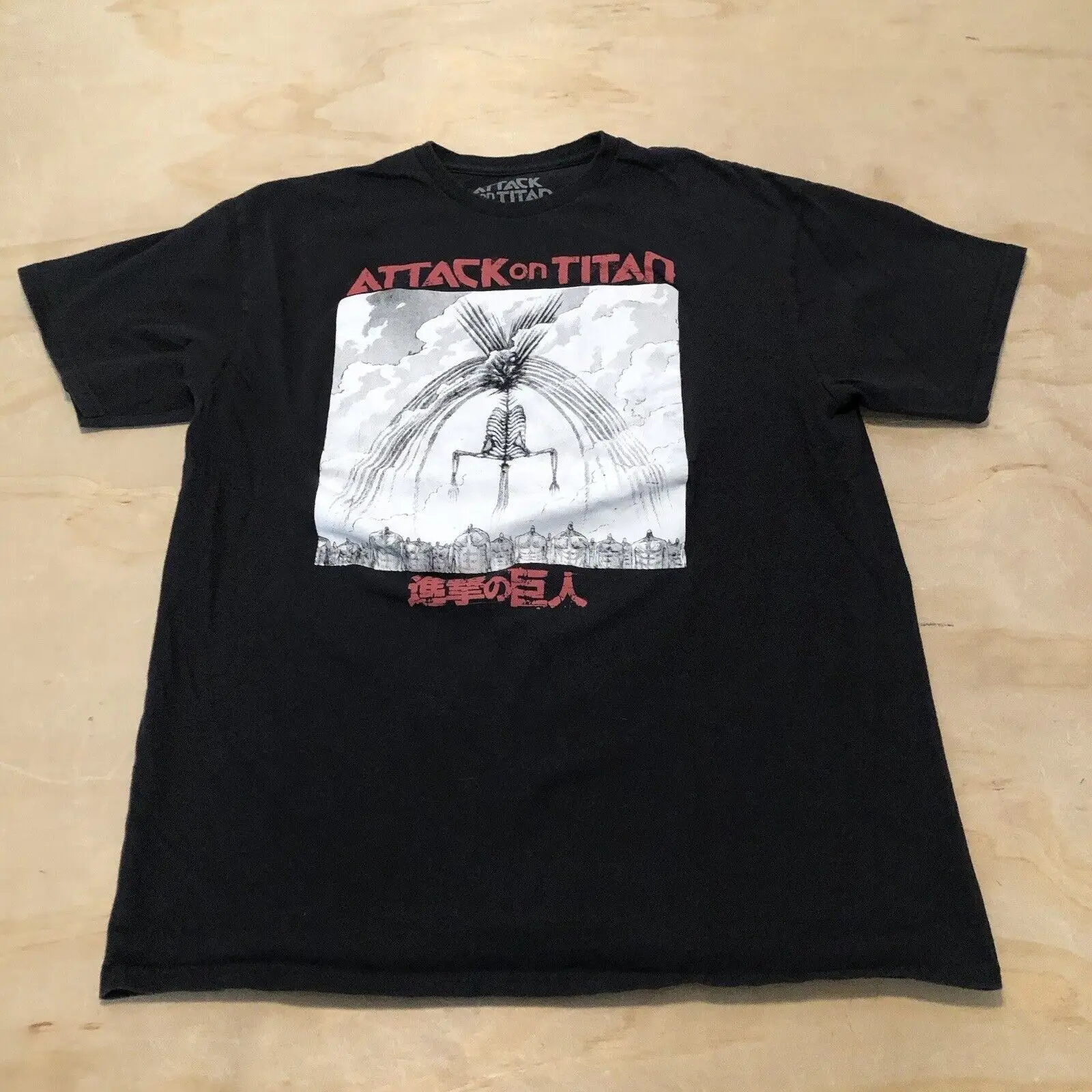 J572 Attack On Titan Teen's Black Graphic Shirt Anime Size Large