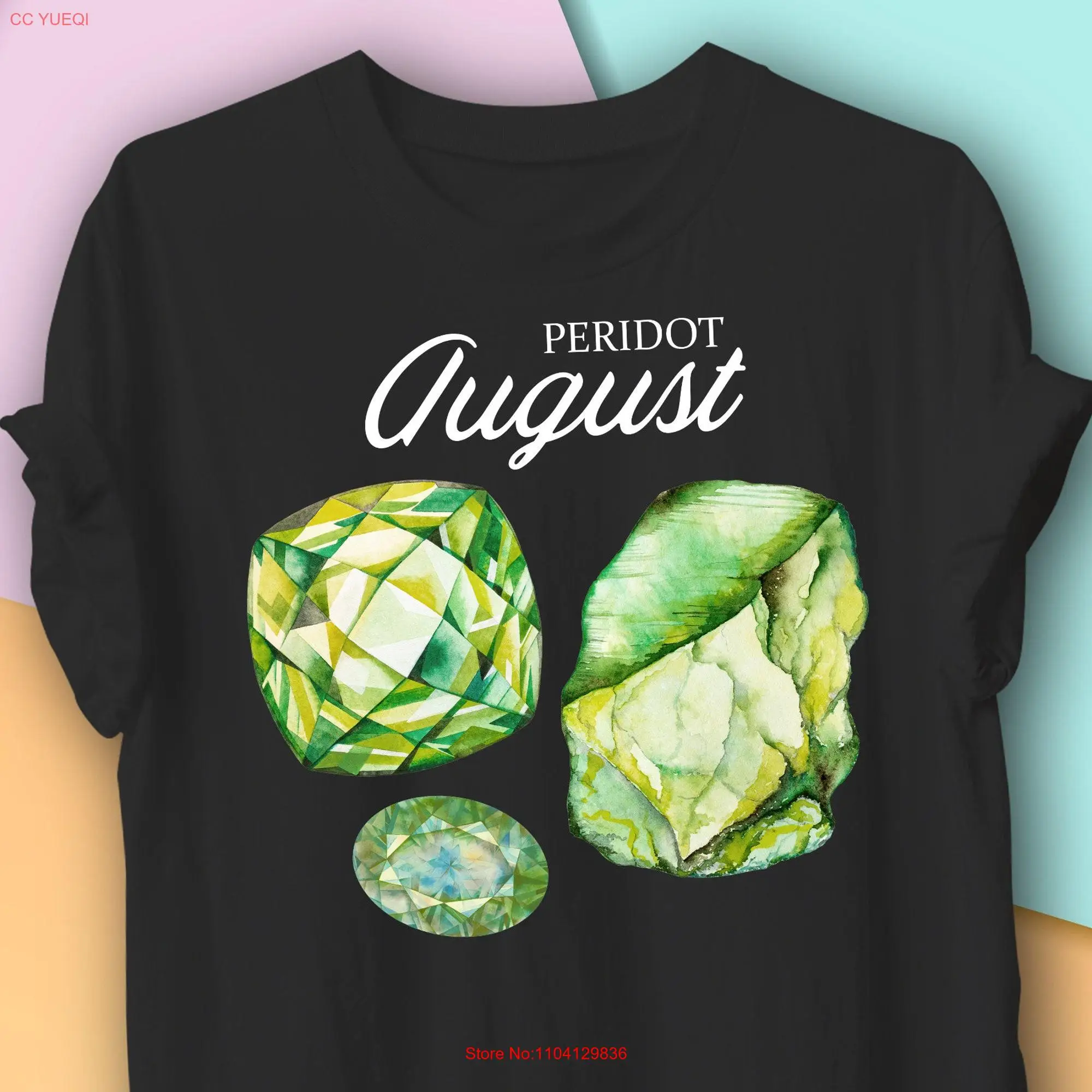 August Birthstone T Shirt Peridot Birthday gift Gemstone Aura Chakra Leo Zodiac long or short sleeves