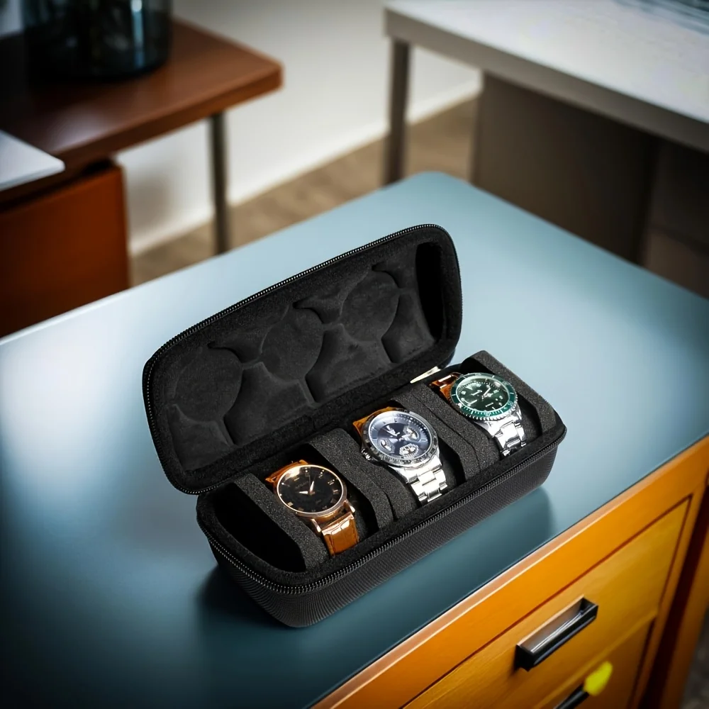 1/2 PC Étui de voyage de luxe pour montres à 3 emplacements, boîte de rangement pour montres, étui de voyage rigide pour montres, sac anti-chute pour montres mécaniques