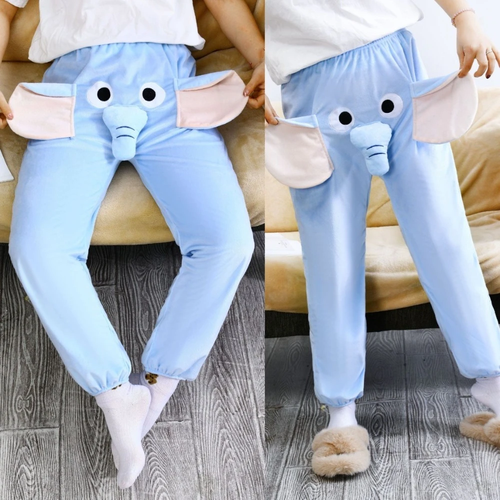 Humorous 3D Ears Fleece Pajama Pants Loose Nose Elephant Trunk Trousers Cartoon Plush Funny Velvet Sleepwear Men Women