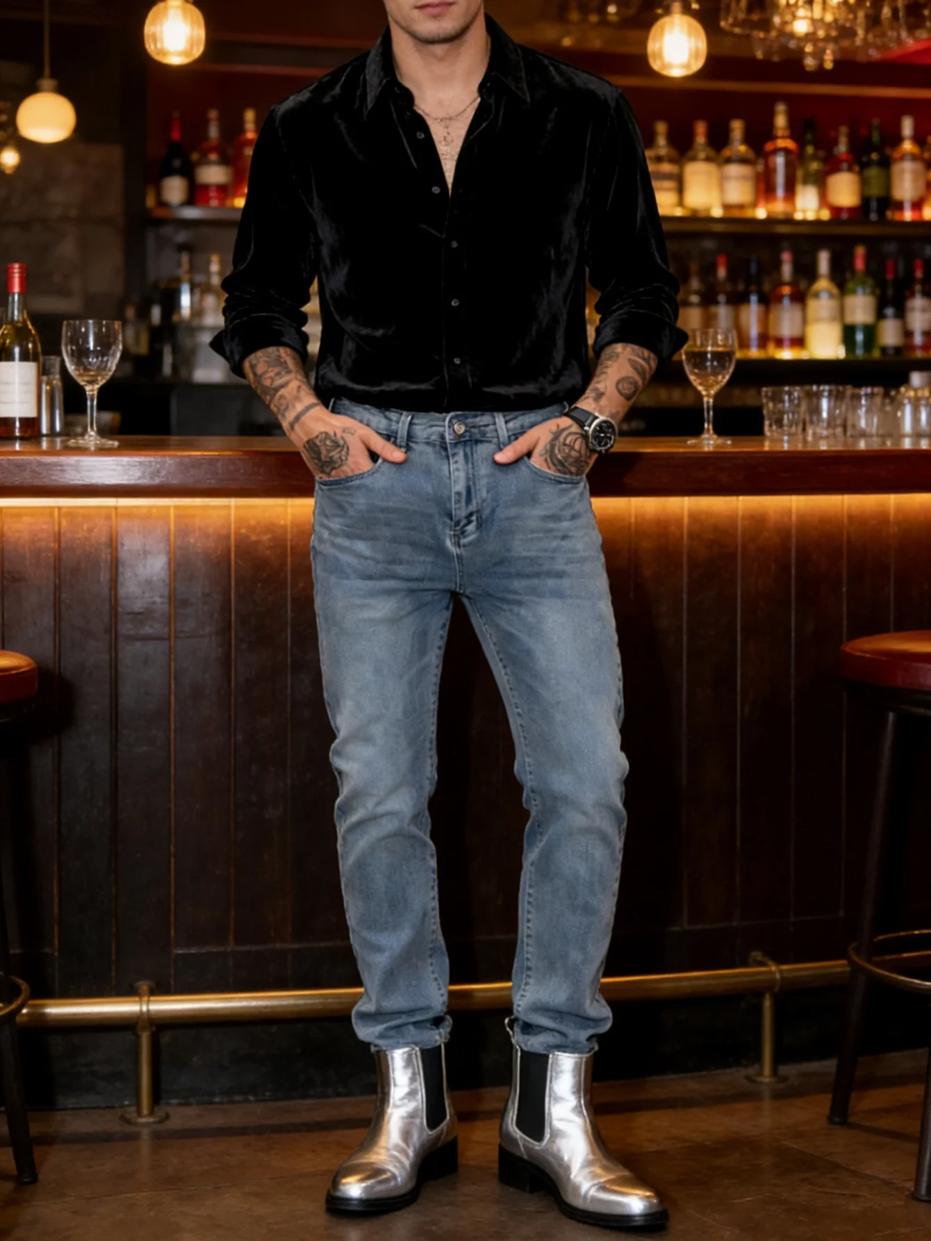 

Men's Retro Folk Style Slim Fit Jeans for Spring Grassland Music Festival