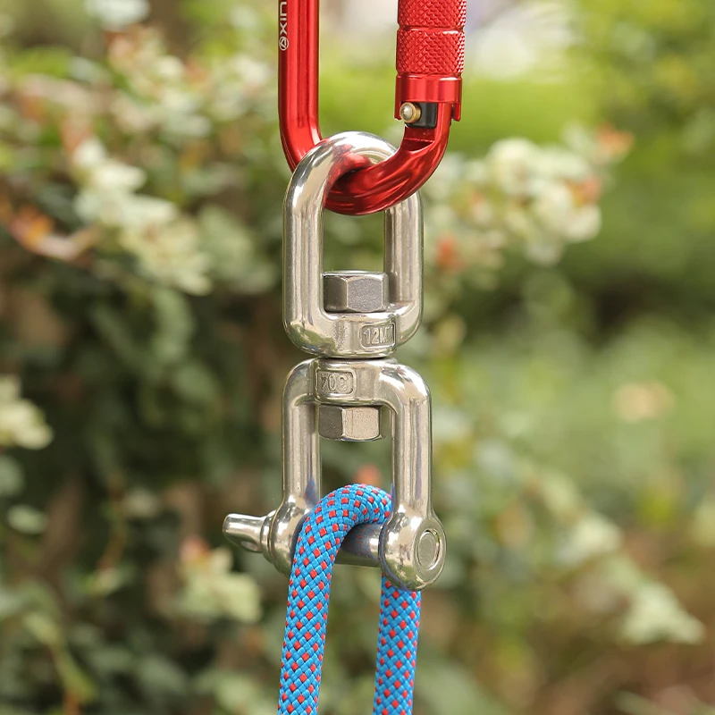 XINDA Portable Stainless Steel 304 Waterproof Swing Swivel 3-10kN 3mm Thickness Durable Anchoring Dog Leash for Rock Climbing